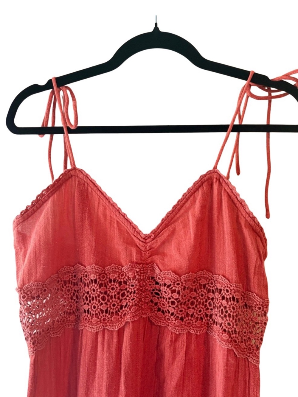 Urban Outfitters Women's Burnt Orange Lace-Trim Jumpsuit
